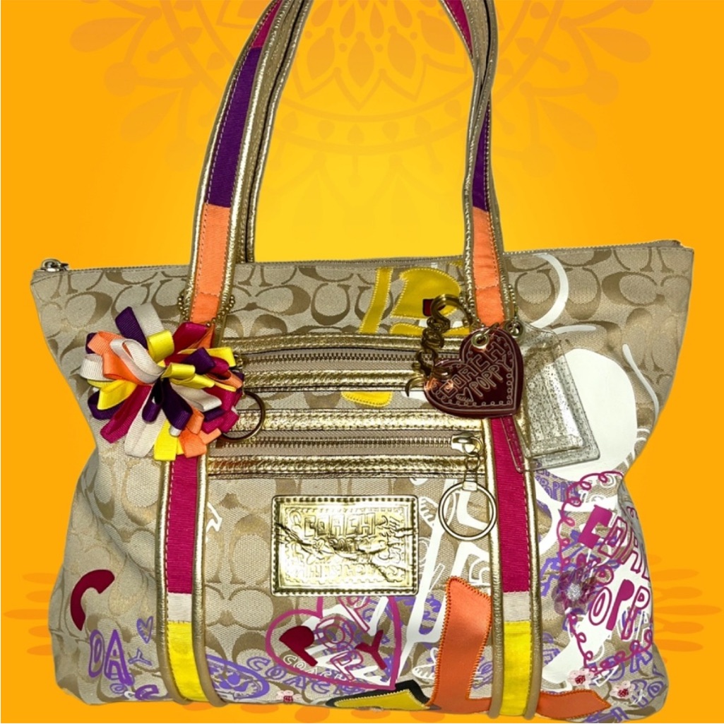 Coach Poppy Very Rare Appliqu Y2k Bag Graffiti Tote W/4 Hang Tags